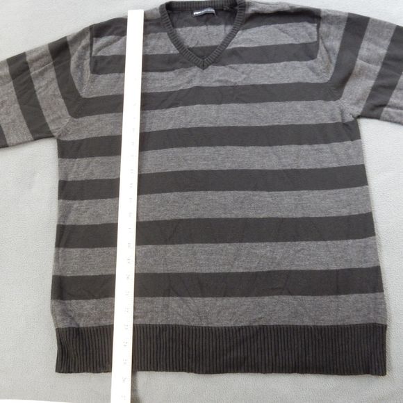 Paper Denim Cloth Mens Sweater Medium Black Grey Stripe VNeck Casual Work Office - Picture 5 of 10